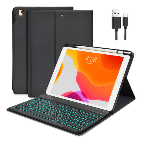 Funda De Teclado Para iPad De 9ª/8ª/7ª Generacion De 10.2 Pu