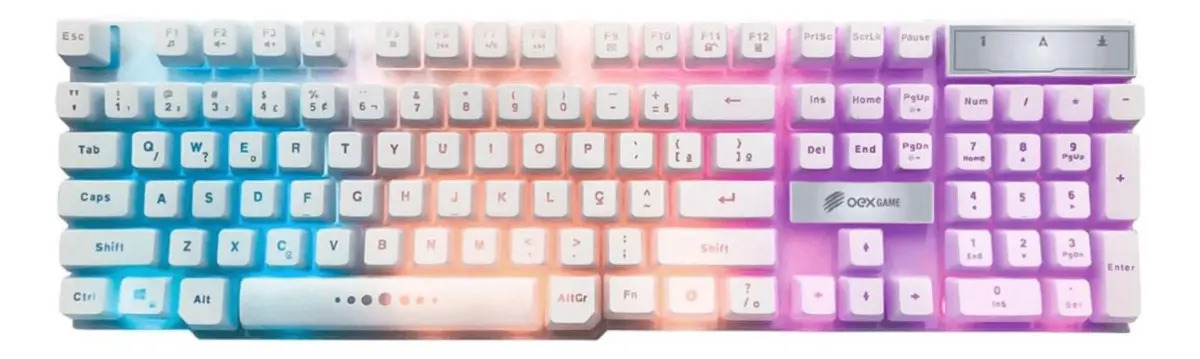Teclado Gamer Semimecânico OEX Force-X TC201 Rainbow Branco QWERTY USB