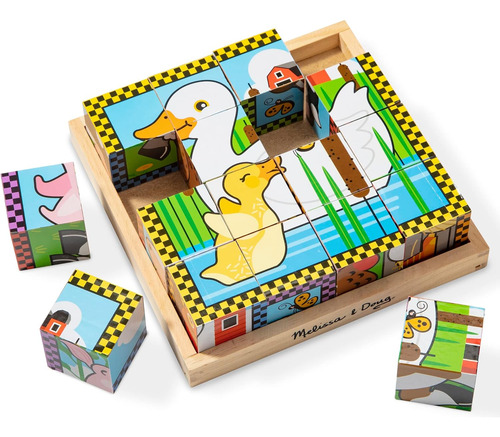 Melissa Doug Farm Wooden Cube Puzzle Con Bandeja De Almacena