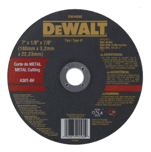 Disco Abrasivo / Corte Metal 7  X 1/8 (3.7mm) Dw44560 Dewalt