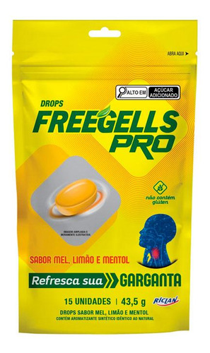 Bala Freegells Drops mel, limão e mentol sem glúten 15 u