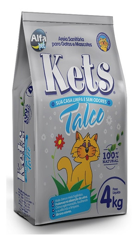 Kets Areia Higiênica Talco Cinza 4kg para gatos