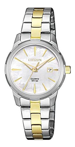 Reloj Citizen Mujer Clasico Calendario 50m Eu607451d Color de la malla Plateado Color del bisel Plateado Color del fondo Agua
