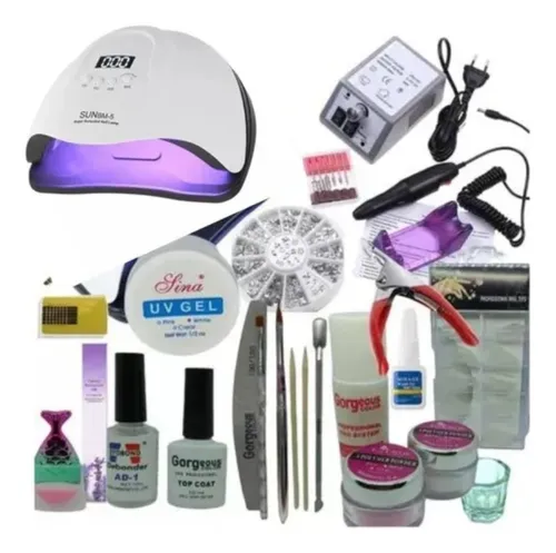 Kit Completo Uñas En Gel Y Acrílico C/ Torno Y Lámpara Surtido