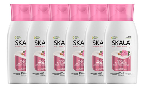 Kit 6 Loção Creme Hidratante Corporal Rosas E Amêndoas Skala