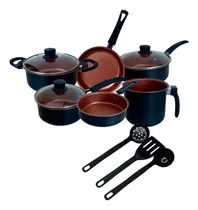 Comprar Conjuto De Panela 6 Peças Em Teflon E 3 Talheres Cor Preto