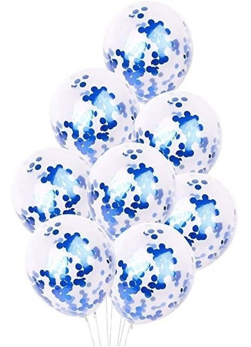 Globos Latex 12puLG Transparentes Confeti Azul X5 Unidades