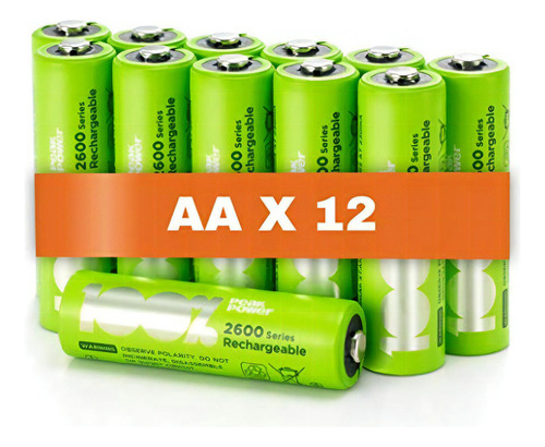 Pilas Aa Recargables 100%peakpower Paquete De 12 Baterías Aa