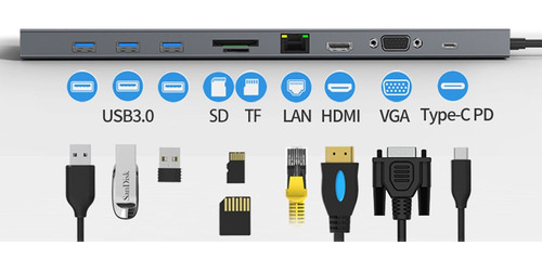Adaptador Multipuerto 10 En 1 Hub Usb-c Ulink Uladc101