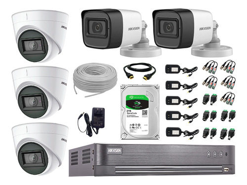 Cámaras De Seguridad Kit 5 Hikvision 5mp | 02 Camaras Audio