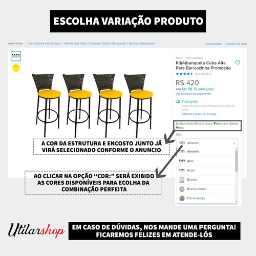 Kit 4 Bancos Alto Com Encosto Juncado Cappuccino (promoção)
