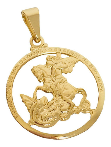 Medalha Pingente De São Jorge Guerreiro Semijoia Banho Ouro Cor Dourado