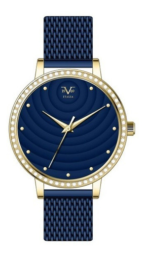 Reloj De Mujer V1969 Italia Dorado Pulso Azul