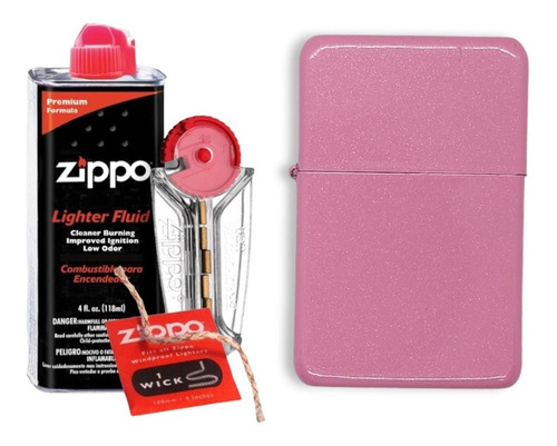 Kit Zippo / Gas Mecha Piedra + Encendedor Tipo Zippo Rosa