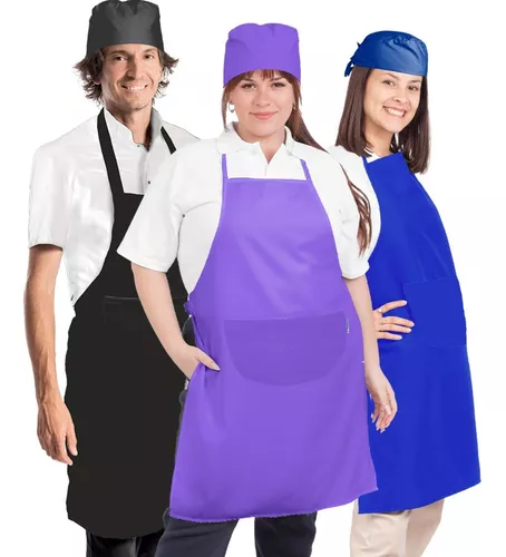 Delantal Cocina Mujer Hombre Gabardina Cheff Y Gorro Liso