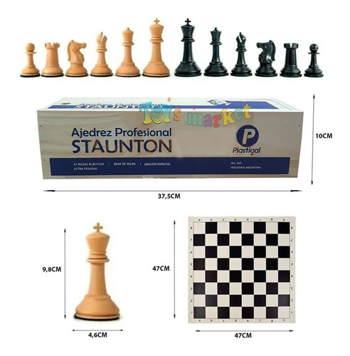 Imagen 4 de 9 de Ajedrez Staunton Super Plomado Tablero Caja Madera Plastigal