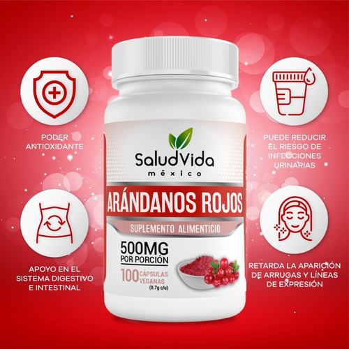 Imagen 3 de 3 de Arándano 100 Cápsulas 500mg Saludvida México
