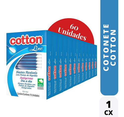 Cotonete Cotton Hastes Flexíveis Algodão Cx C/60 Un