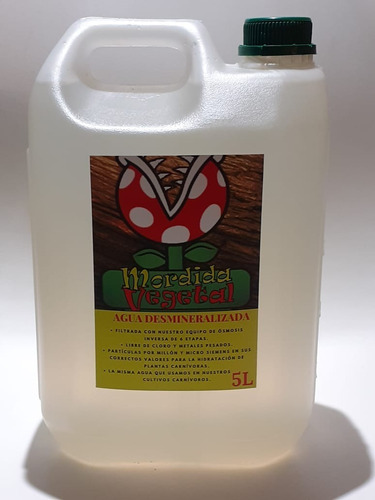 Agua Destilada Desmineralizada Para Plantas Carnívoras (5 L)