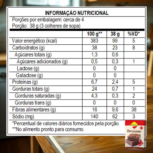 Massa Em Pó Pra Brownie Zero Açúcar E Zero Lactose 150g