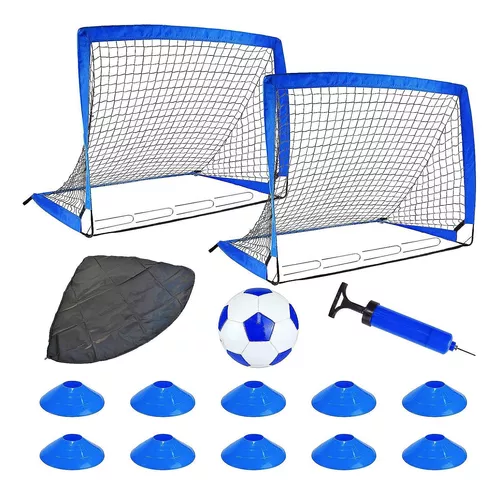 Porterías de fútbol para niños de 4 x 3 pies para patio trasero, incluye  una red de fútbol, pelota, bomba, objetivo, estacas y conos, juego completo