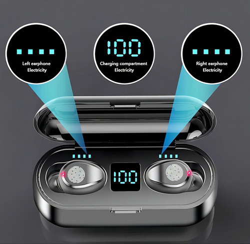 Fone De Ouvido In-ear Sem Fio F9 Preto Com Luz Led Mais
