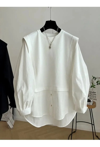 Camisa Holgada De Manga Larga Con Patchwork Para Mujer