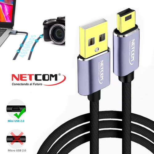 Cable Usb 2.0 A Mini Usb V3 5 Pins 480mbps Nylon Netcom 1.8m