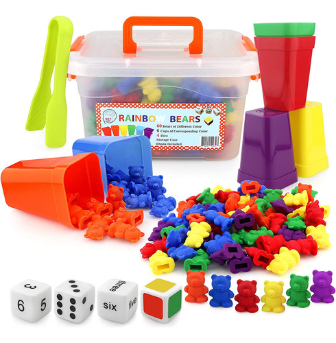 Set4kids Contar Osos Con Tazas A Juego, 4 Dados, Pinzas Y Un