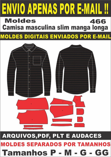 Imagem 1 de 3 de Moldes De Camisa Masculina Manga Longa Slim