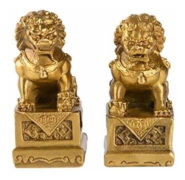 2.8in (h) Fengshui Laton Par De Perros Fu Foo Estatuas De L