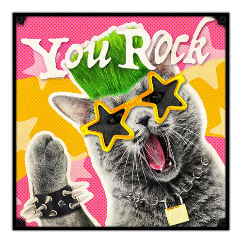 #312 - Cuadro Vintage 30 X 30 - Gato Rock Star No Chapa