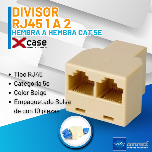 Divisor Xcase De Rj-45 1 Hembra A 2 Hembra Cat 5e