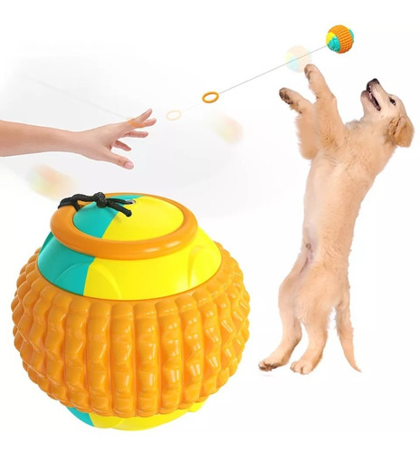 Pelota Tipo Yoyo Para Perros Con Cuerda Retractil Color Verde/Amarillo/Naranja