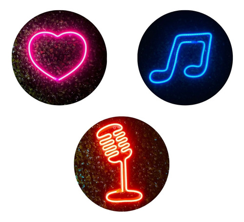 Trio Luminárias Neon Led Kit Musica Bar Instagramavel Bivolt