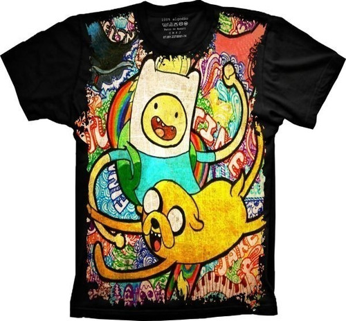 Camiseta Unissex Preta Hora De Aventura Jake E Finn Plus Siz