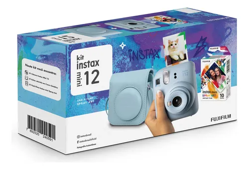 Kit Camera Instax Mini 12 Com Bolsa E Filme 10 Foto Azul