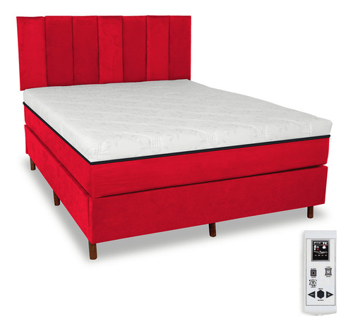 Econew Prince cama box e colchão magnético Casal massageador com cabeceira cor vermelho