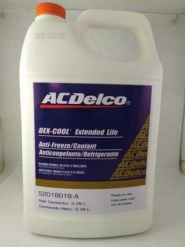 Imagen 2 de 7 de Refrigerante Acdelco Original Naranja 3.78 L
