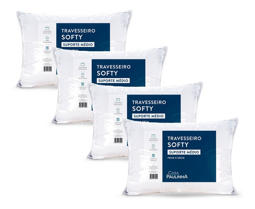 Kit 4 Travesseiros Percal Softy Médio Enchimento Silicone Cor Branco