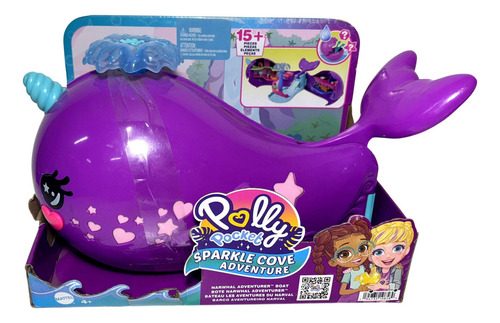 Conjunto Cenário Barco Narval Baleia - Interno Cruzeiro Possui Dois Andares Tobogã Piscina Elevador Pista De Dança Demais Áreas - Com Micro Boneca Polly Pocket E Mini Acessórios - Mattel Brinquedos