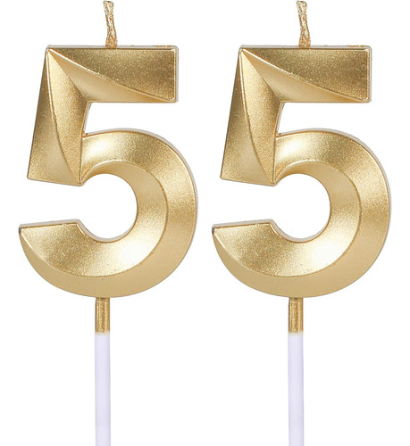Velas Doradas De Cumpeados 55 Para Pasteles, Decoración De P