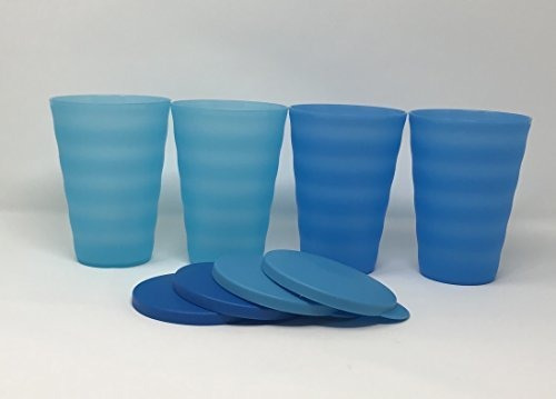 Tupperware Impresiones Juego De 4 Vasos 16 Oz Color Azul