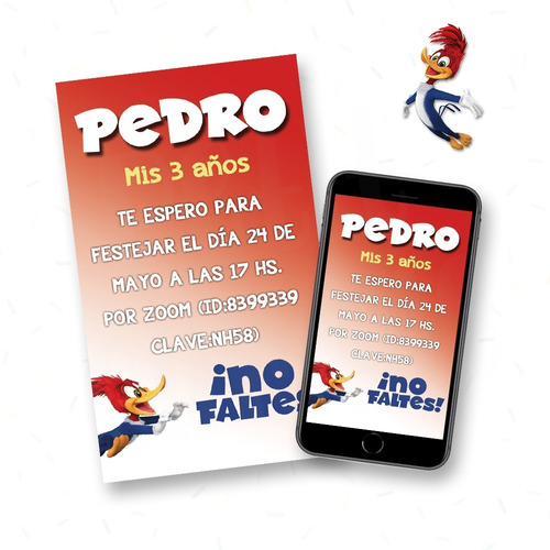 Invitación Digital Pájaro Loco Personalizada Virtual