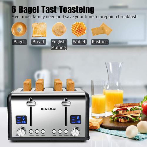 Tostadora De 4 Rebanadas, Kitchmix Tostadora De Bagel De...