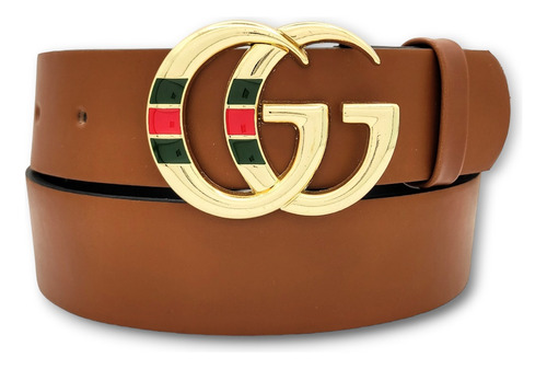 Cinturon Gg Moda Unisex Camel Diseño De La Tela Hebilla Gg Web Oro Talla Xs