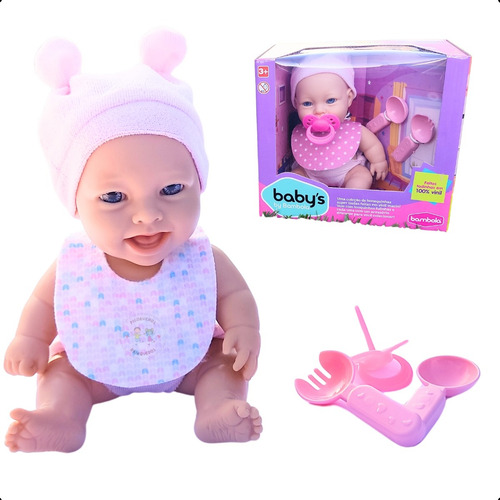 Boneca Bambola Baby's Papinha 23cm Com Acessórios