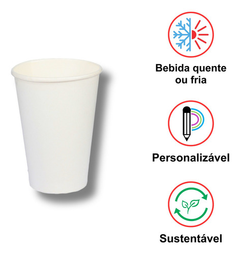 Caixa C/1000 Copos De Papel Liso Biodegradável 180ml Cor Branco