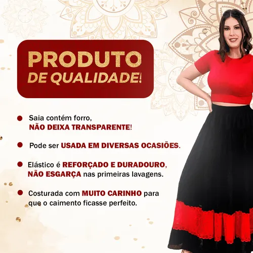 Saia Longa Estilo Cigana Preta Para Dan a Parcelamento sem juros