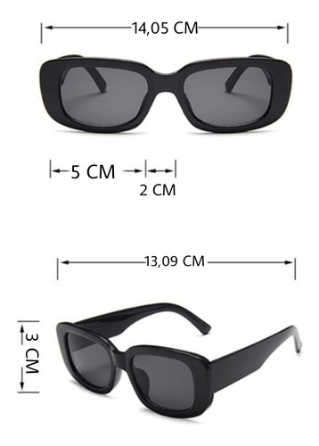 Lentes De Sol Retro Rectangular Negro